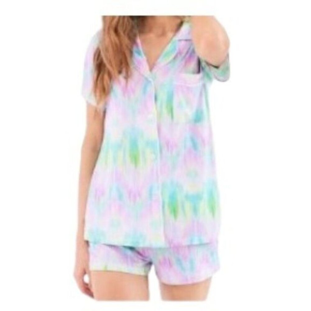 Stripe and Stare Ikat Short Pajama Set Multicolor Medium NWT
